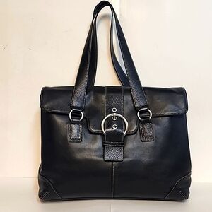 Franklin Covey Black Leather Handbag Travel Laptop Tote Purse